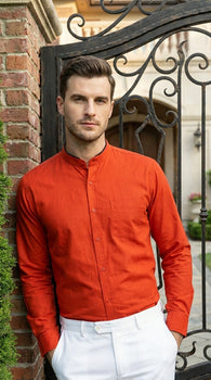 Mandarin Collarless Nehru Collar Preacher Round Style Multi-color Men's Dress Shirt