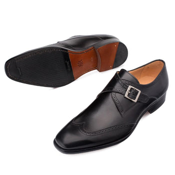 Forest Black Calfskin Leather Men’s Modern Wing Tip Oxford By Mezlan Made In Spain Brand - Image 3