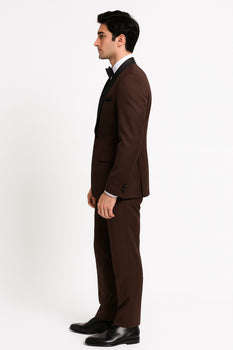 Mens Chocolate Brown Tuxedo with Black Satin Peak Lapel – Formal Wedding and Prom Suit - Image 5
