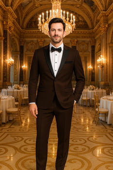 Mens Chocolate Brown Tuxedo with Black Satin Peak Lapel – Formal Wedding and Prom Suit - Image 6