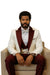 Hilton White and Burgundy Paisley Peak Lapel Tuxedo Jacket with Matching Shawl Vest and Wool Pants – Includes Bow Tie