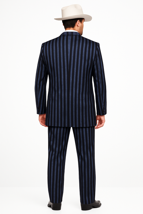 2020 New Formal Style Men's Dark Navy Blue High Fashion Bold Pronounce White Pi Suit