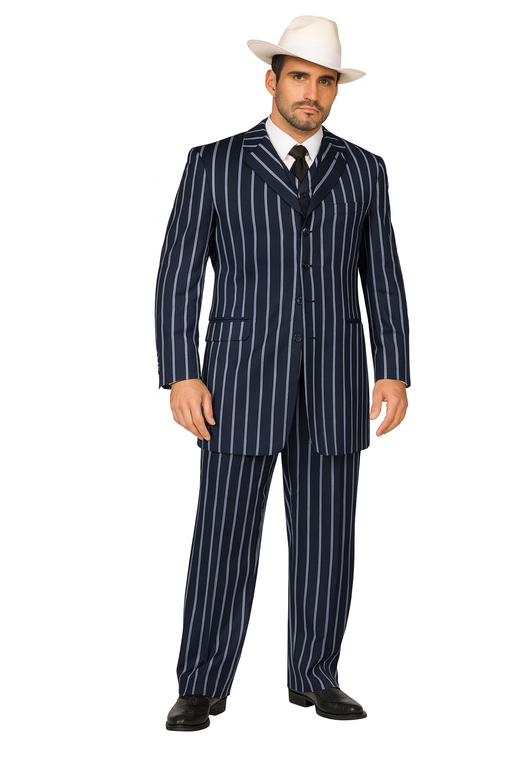 2020 New Formal Style Men's Dark Navy Blue High Fashion Bold Pronounce White Pi Suit