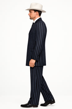 2020 New Formal Style Men's Dark Navy Blue High Fashion Bold Pronounce White Pi Suit - Image 4