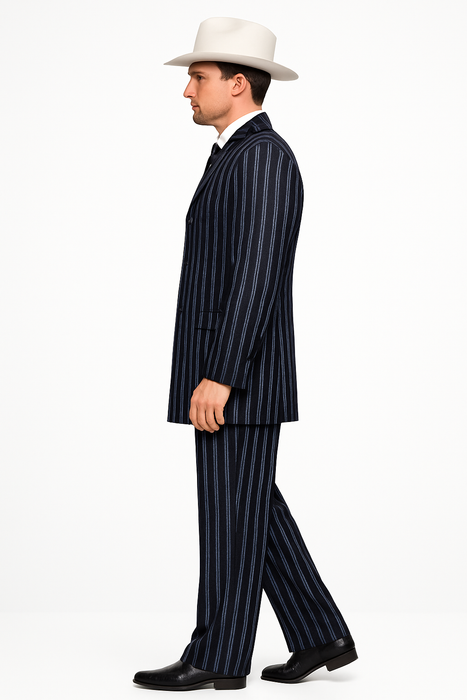 2020 New Formal Style Men's Dark Navy Blue High Fashion Bold Pronounce White Pi Suit