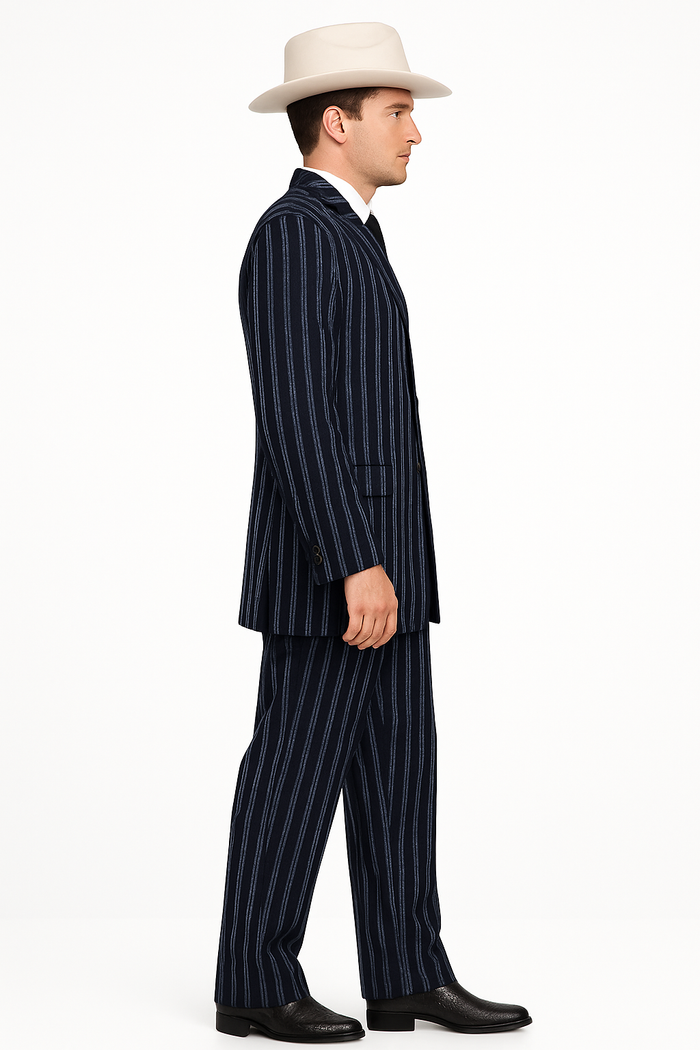 2020 New Formal Style Men's Dark Navy Blue High Fashion Bold Pronounce White Pi Suit - Image 2
