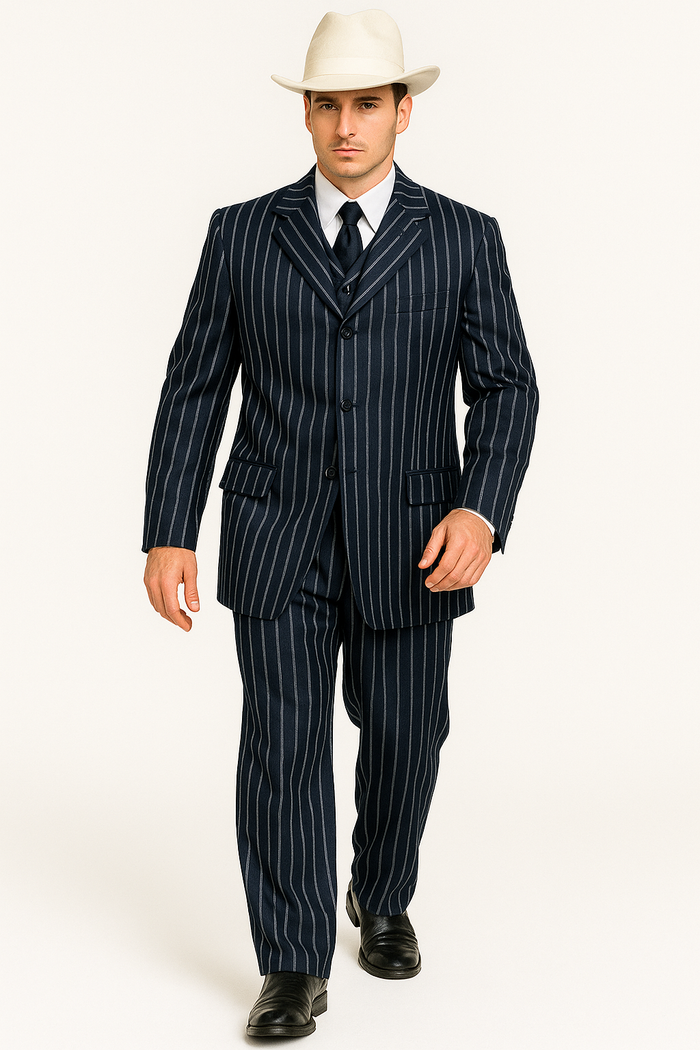 2020 New Formal Style Men's Dark Navy Blue High Fashion Bold Pronounce White Pi Suit - Image 7