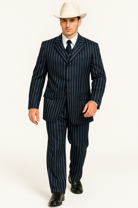 2020 New Formal Style Men's Dark Navy Blue High Fashion Bold Pronounce White Pi Suit