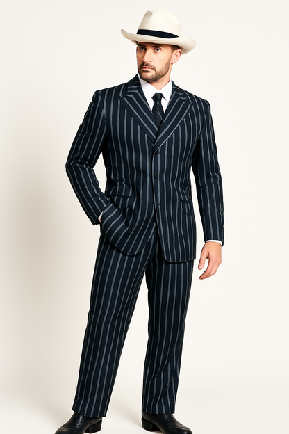2020 New Formal Style Men's Dark Navy Blue High Fashion Bold Pronounce White Pi Suit - Image 8