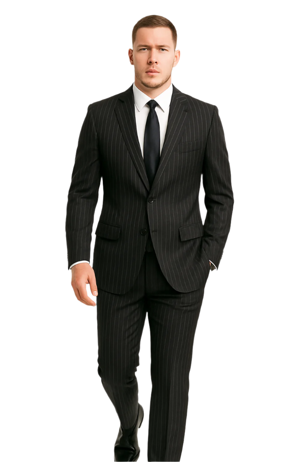 Dark Navy Wide Pinstripe 2 Button Men's Suit - Dark Blue Suit - Image 4