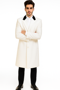 Mens Full Length and Cashmere Overcoat - Winter Topcoats - White Coat