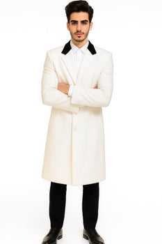 Mens Full Length and Cashmere Overcoat - Winter Topcoats - White Coat - Image 7