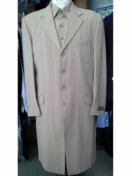 Men's 4 Button Khaki Striped Vested Long Zoot