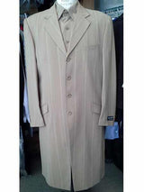 Men's 4 Button Khaki Striped Vested Long Zoot