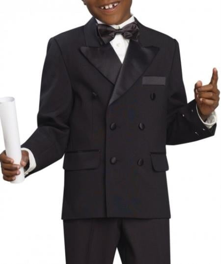 Four Buttons Double Breasted Boy'S Tuxedo Black