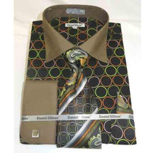 Black Taupe Circle Multi Pattern Cotton French Cuff Men's Dress Shirt