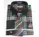 French Cuff Window Pane Pattern With Collar Black Men's Dress Shirt