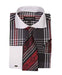 Black Long Sleeve White Collar Two Toned Contrast Plaid Window Pane Pattern Tie Set French Cuffed Men'S Dress Shirt