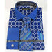French Cuff With Collar Interlocking Ring Blue Cotton Men's Dress Shirt