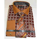 Brown Honey French Cuff With Collar Interlocking Ring Cotton Men's Dress Shirt