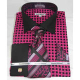French Cuff Black Fuschia Large Basket Weave Pattern Men's Dress Shirt