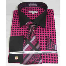French Cuff Black Fuschia Large Basket Weave Pattern Men's Dress Shirt