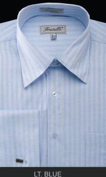 Fratello French Cuff Light Blue - Herringbone Tweed Stripe Big and Tall Sizes Men's Dress Shirt