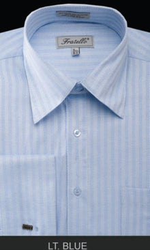 Fratello French Cuff Light Blue - Herringbone Tweed Stripe Big and Tall Sizes Men's Dress Shirt