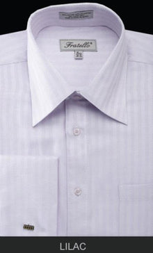 Fratello French Cuff Lilac  - Herringbone Tweed Stripe Big and Tall Sizes 18 19 20 21 22 Inch Neck Men's Dress Shirt
