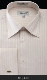 NTFRV4906 Men's French Cuff Best Cheap Priced Designer Sale Herringbone Tweed Dress Shirt ~ Stripe Melon Men's Dress Shirt
