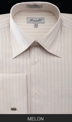 NTFRV4906 Men's French Cuff Best Cheap Priced Designer Sale Herringbone Tweed Dress Shirt ~ Stripe Melon Men's Dress Shirt