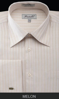 NTFRV4906 Men's French Cuff Best Cheap Priced Designer Sale Herringbone Tweed Dress Shirt ~ Stripe Melon Men's Dress Shirt