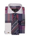 Plaid Window Pane Pattern Navy Long Sleeve French Cuffed White Collar Two Toned Contrast Tie Set Men'S Dress Shirt