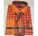 Men's Interlocking Ring Pattern French Cuff Orange Cotton Dress Shirt