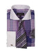 Purple Window Pane Pattern French Cuffed Men'S Dress Shirt