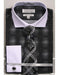 Black Woven Design White Collared French Cuffed Slim Fit Men'S Dress Shirt