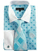 White Collared French Cuffed Blue & Tie Set Men's Dress Shirt