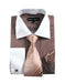 White Collared French Cuffed Brown Shirt & Tie Set Men'S Dress Shirt