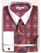 White Collared French Cuffed Burgundy ~ Wine ~ Maroon Color Woven Design Shirt With Tie/Hanky/Cufflink Set Men'S Dress Shirt