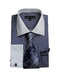 Men'S White Collared French Cuffed Navy Dress Shirt & Tie Set