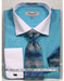 White Collared French Cuffed Turquoise Shirt With Tie/Hanky/Cufflink Set Men'S Dress Shirt