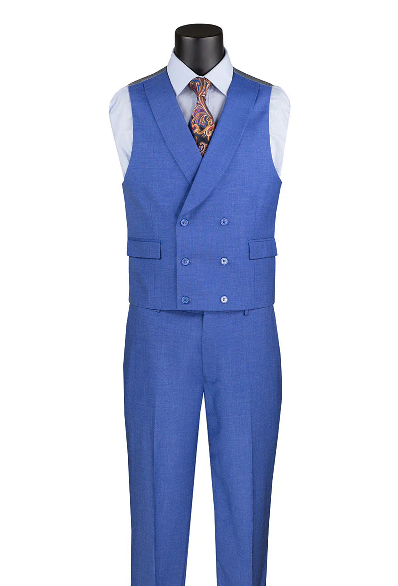 French Blue Modern Fit 3-Piece Suit with Lapel Vest & Adjustable Pants - Image 2