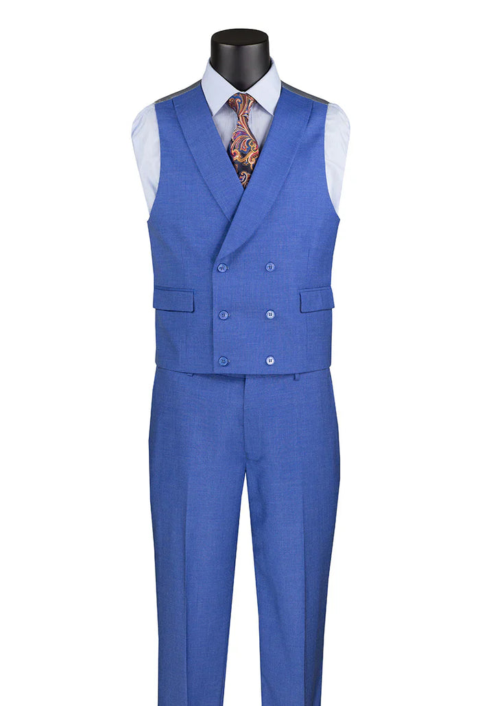 French Blue Modern Fit 3-Piece Suit with Lapel Vest & Adjustable Pants - Image 2