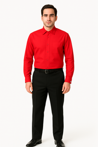 Best Cheap Priced Designer Sale Banded Collar Clergy Preacher Round Style Mandarin Collarless - French Cuff Red Men's Dress Shirt