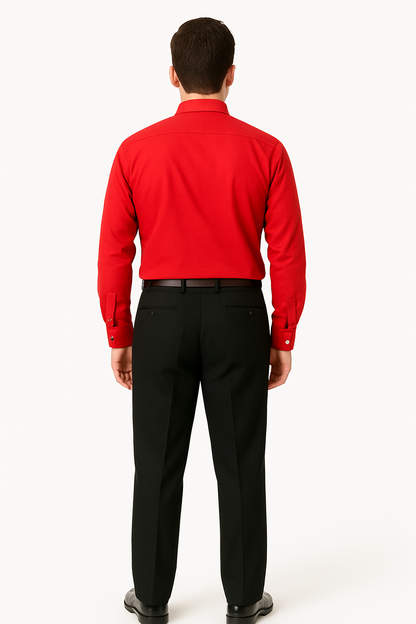 Best Cheap Priced Designer Sale Banded Collar Clergy Preacher Round Style Mandarin Collarless - French Cuff Red Men's Dress Shirt - Image 3