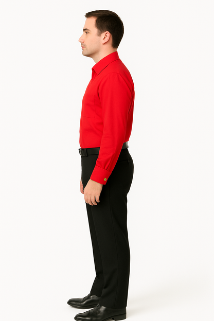 Best Cheap Priced Designer Sale Banded Collar Clergy Preacher Round Style Mandarin Collarless - French Cuff Red Men's Dress Shirt - Image 4