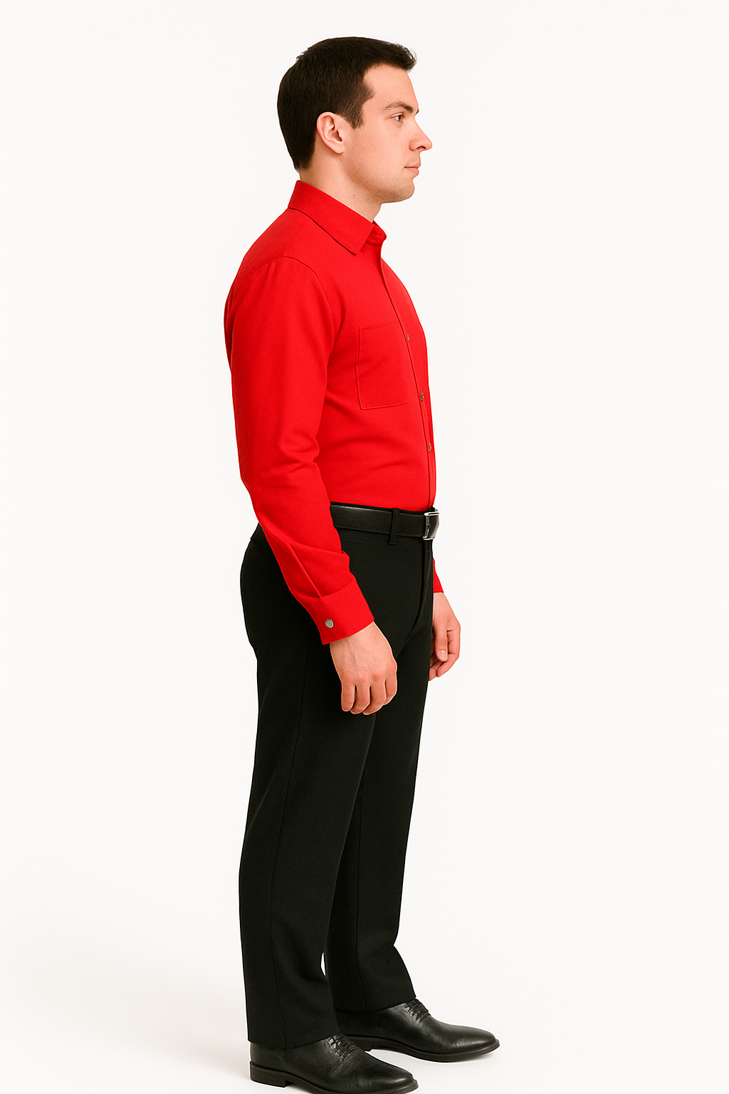 Best Cheap Priced Designer Sale Banded Collar Clergy Preacher Round Style Mandarin Collarless - French Cuff Red Men's Dress Shirt - Image 2