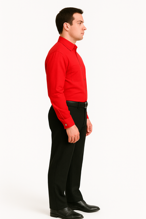 Best Cheap Priced Designer Sale Banded Collar Clergy Preacher Round Style Mandarin Collarless - French Cuff Red Men's Dress Shirt - Image 2