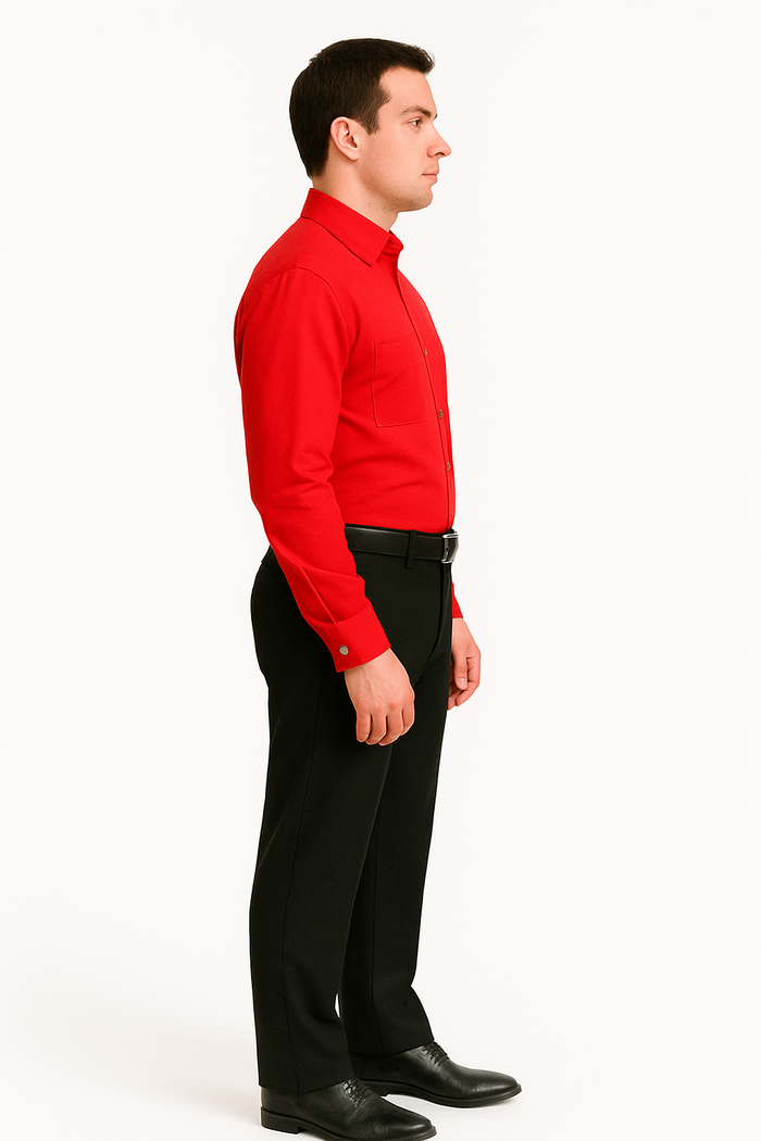 Best Cheap Priced Designer Sale Banded Collar Clergy Preacher Round Style Mandarin Collarless - French Cuff Red Men's Dress Shirt - Image 2