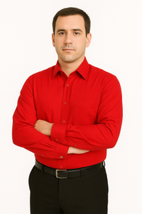 Best Cheap Priced Designer Sale Banded Collar Clergy Preacher Round Style Mandarin Collarless - French Cuff Red Men's Dress Shirt